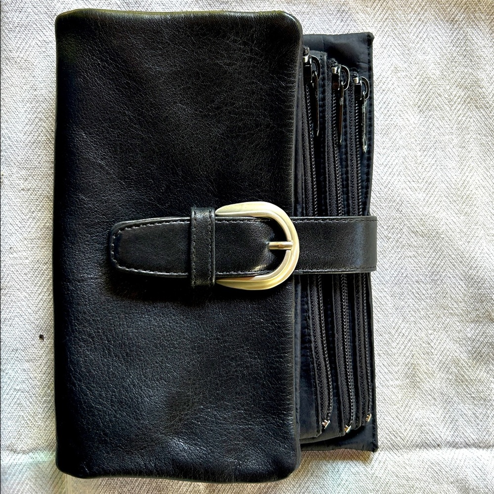 Black Leather Belt Bag with 3 removable inside pouches